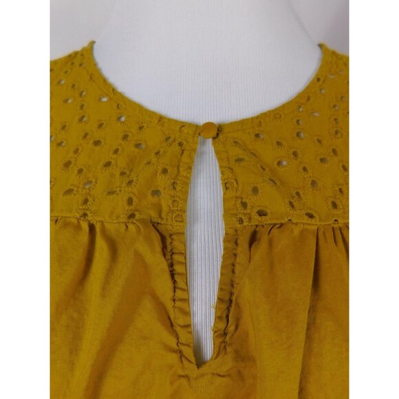 A New Day Mustard Eyelet Ruffle Sleeve Top Boho Witch M - Picture 2 of 12